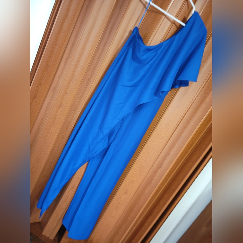 Venus One Shoulder w/Ruffle Jumpsuit - Electric Blue, Sz: 16